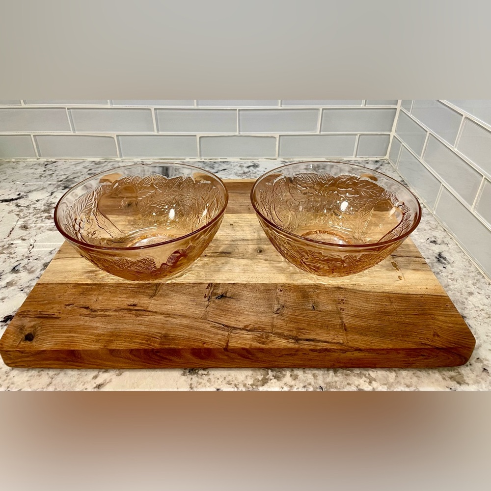 VTG KIG Indonesia Rose Pink Harvest Fruit Pressed Glass Serving Bowls